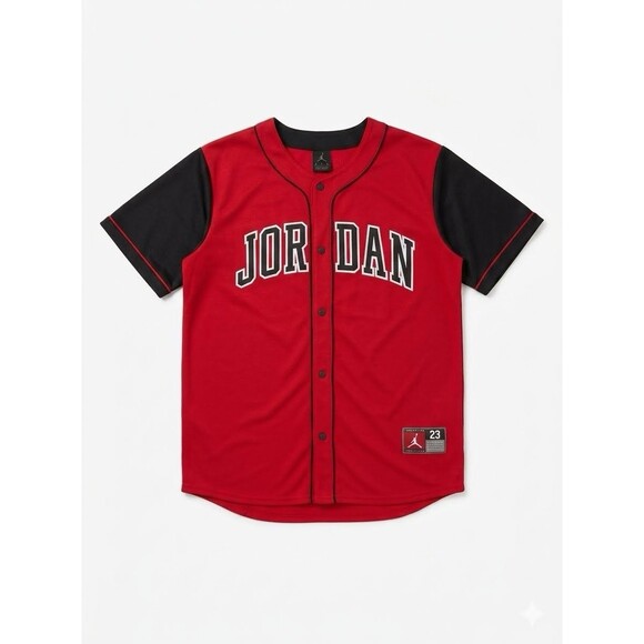 Jordan Other - Jordan Brand Baseball Jersey Kids Large 12-13 Bred Black Red Embroidered - 038